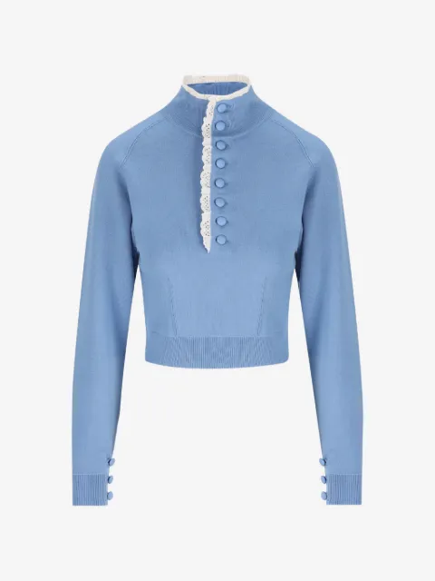 Chloé suéter con detalle de botones y ribete de encaje
