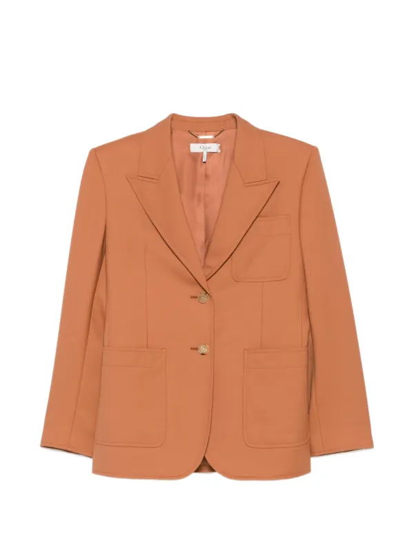 Chloé Single-breasted Tailored Jacket in Wool Gabardine in Orange