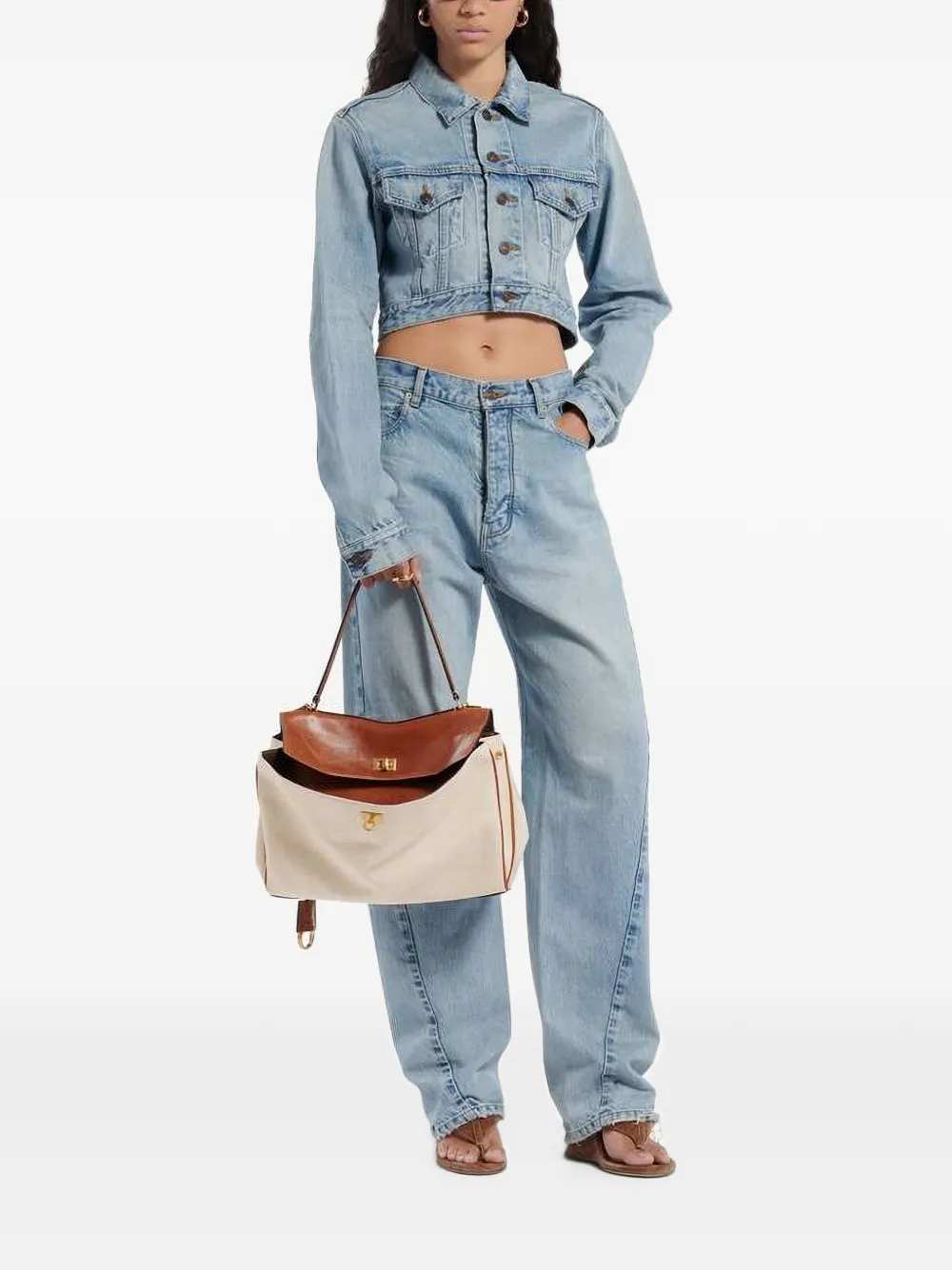 Balenciaga Medium Rodeo canvas handtas met draaislotsluiting Beige