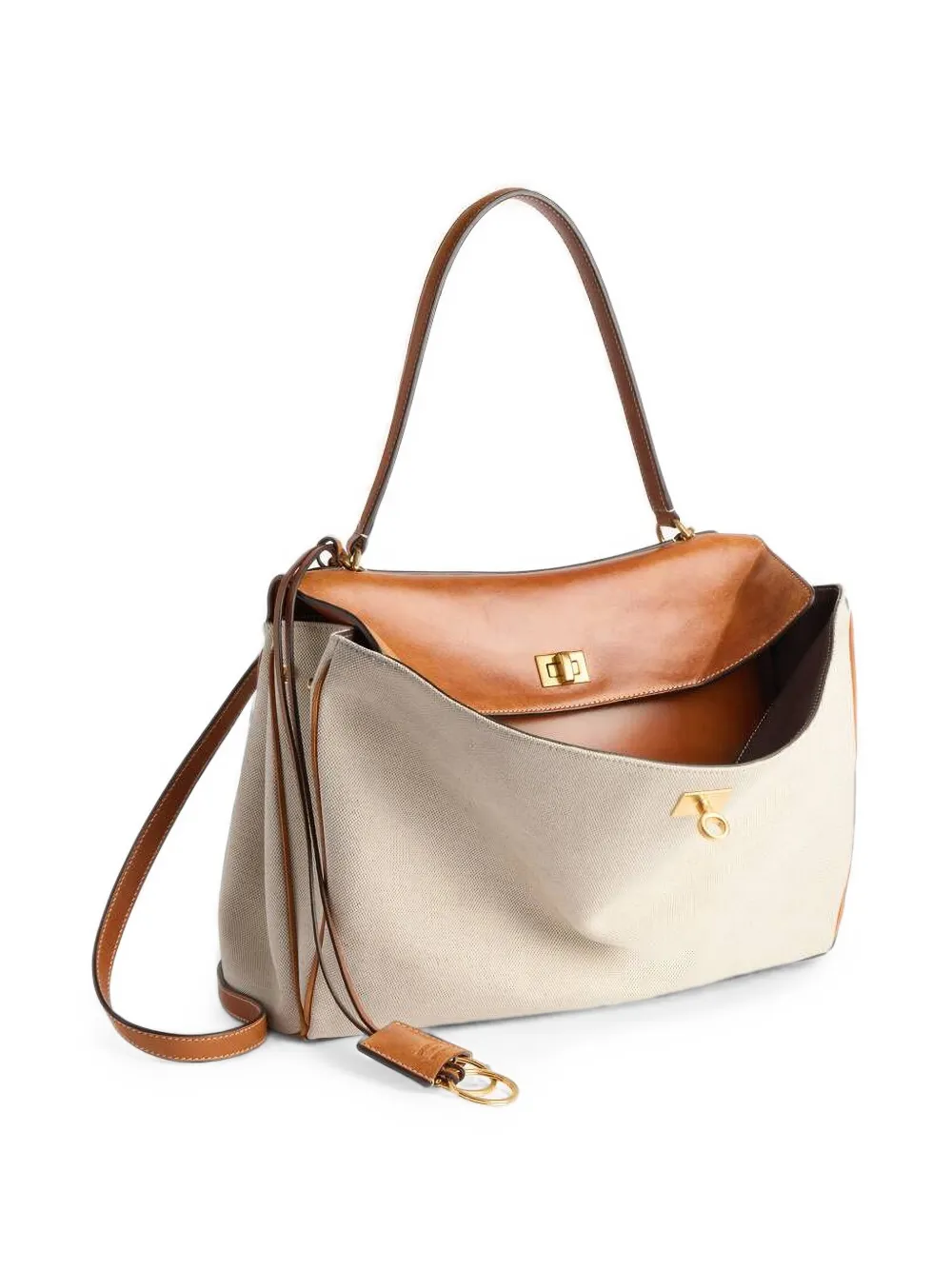 Balenciaga Medium Rodeo canvas handtas met draaislotsluiting Beige