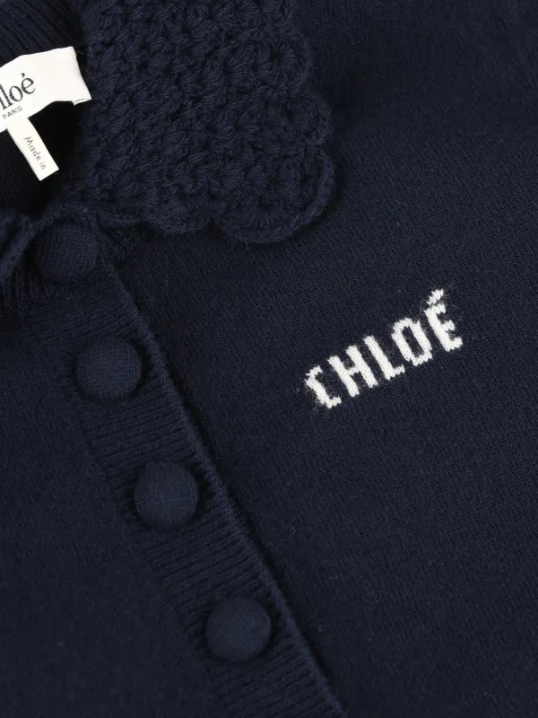 Chloé Fitted Logo Cardigan In a Wool Knit | Blue | FARFETCH
