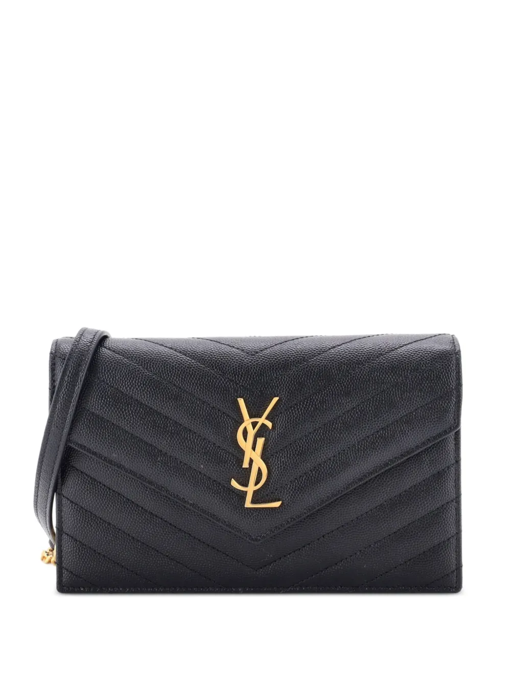 Saint Laurent Pre-Owned Borsa a tracolla Classic Monogram piccola in pelle matelassé con motivo chevron - Nero