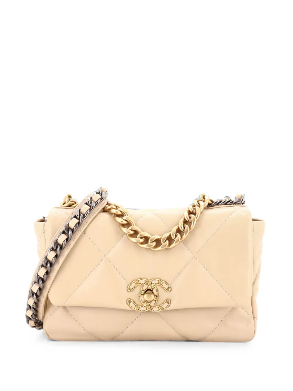 CHANEL Pre-Owned Borsa a tracolla 19 media in pelle trapuntata con battente - Toni neutri