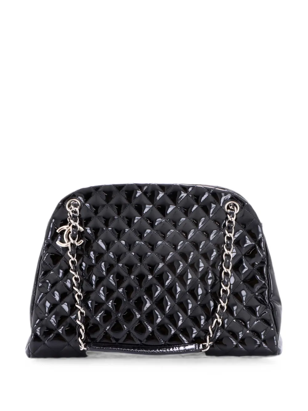 CHANEL Pre-Owned Borsa a mano Just Mademoiselle grande in pelle verniciata trapuntata - Nero