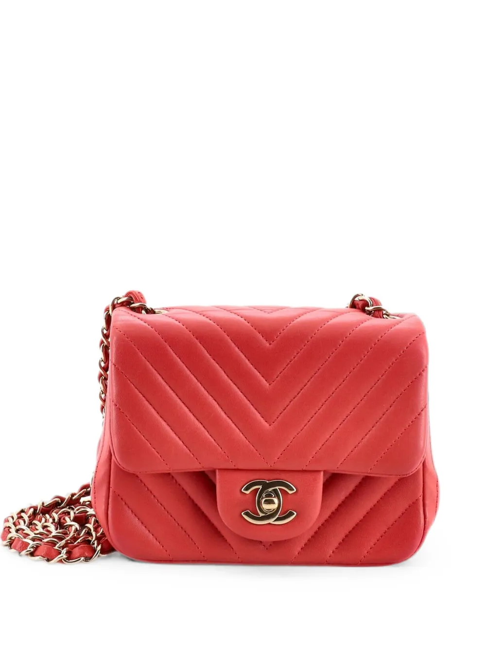 CHANEL Pre-Owned Borsa a tracolla squadrata mini in pelle di agnello con battente e motivo Chevron - Rosa