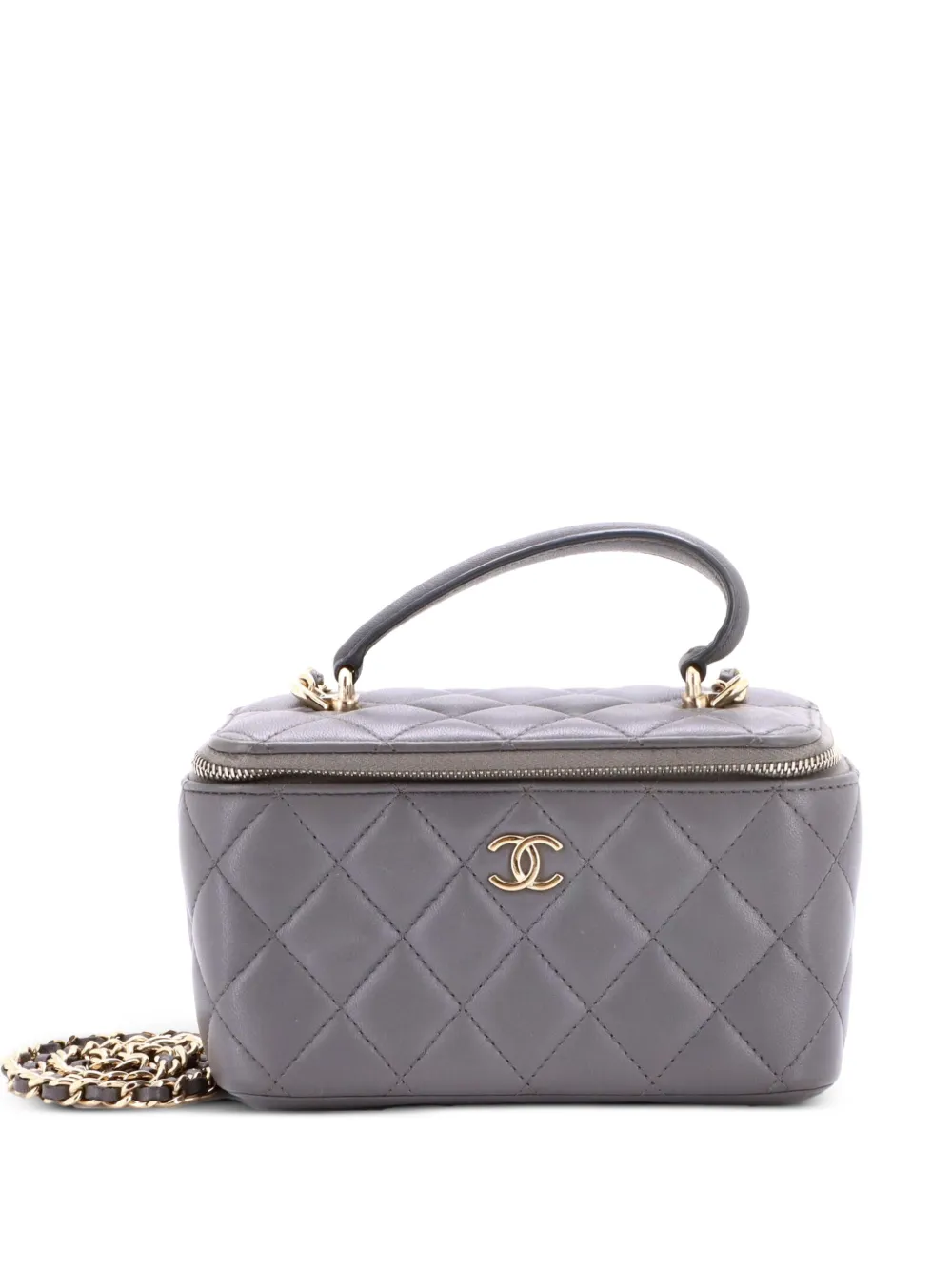 CHANEL Pre-Owned Classic Top Handle Vanity Case with Chain Quilted Lambskin Small crossbody bag - Grey