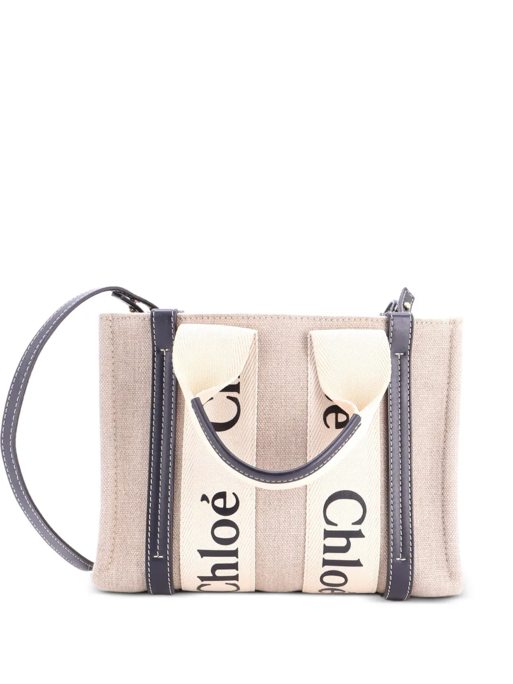 Chloé Pre-Owned Borsa tote Woody piccola in pelle e tela - Blu