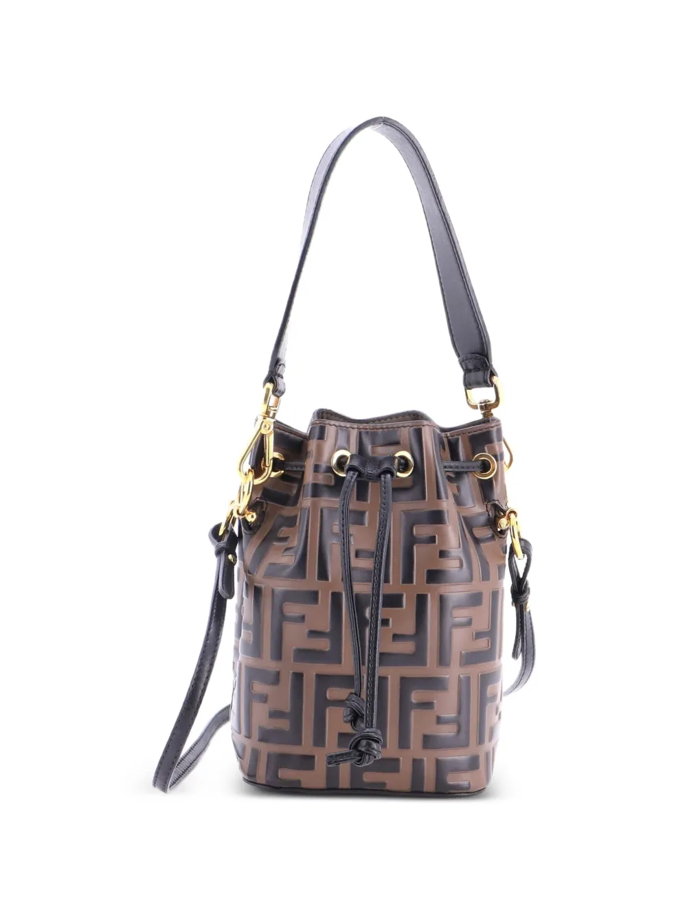 Fendi Pre-Owned Mon Tresor Zucca Embossed Leather Mini bucket bag - Brown