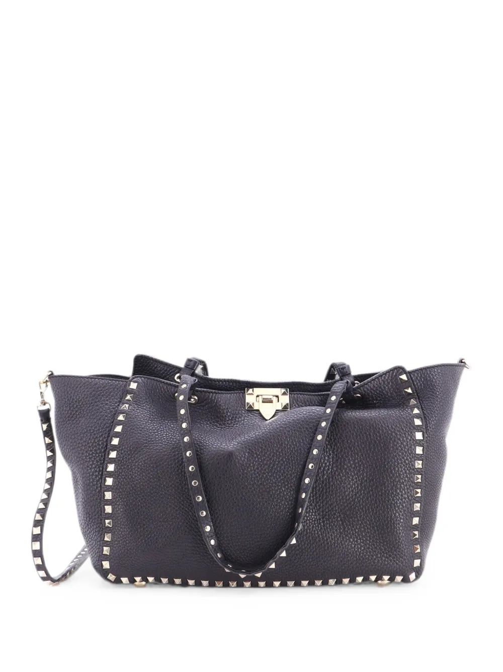 Valentino Garavani Pre-Owned Borsa tote Rockstud media in pelle zigrinata - Nero