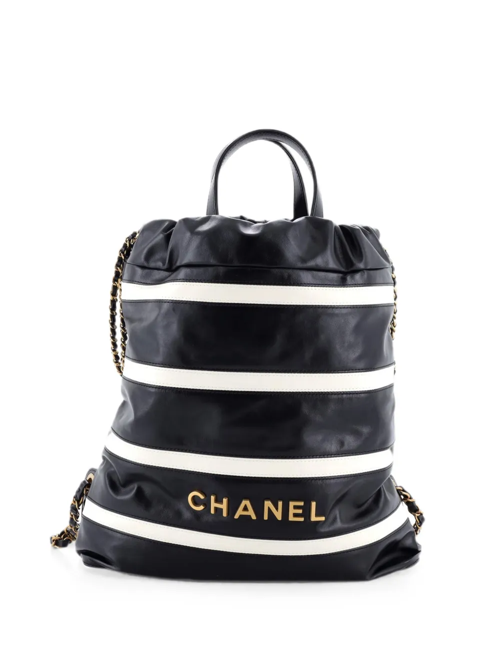 CHANEL Pre-Owned Zaino 22 Chain Striped Shiny medio - Nero