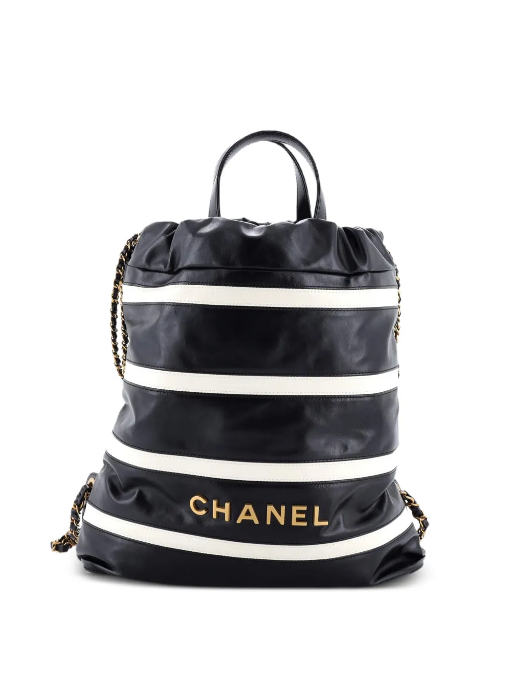 CHANEL Pre-Owned 22 Chain Striped Shiny Calfskin Medium backpack - Black