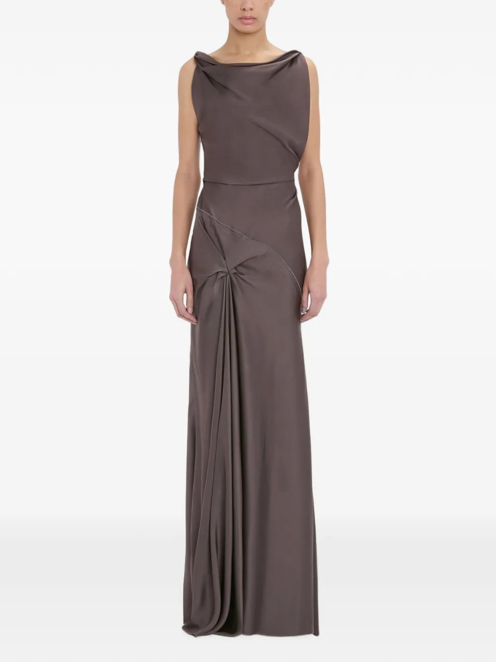 Victoria Beckham Posy gedrapeerde maxi-avondjurk Bruin