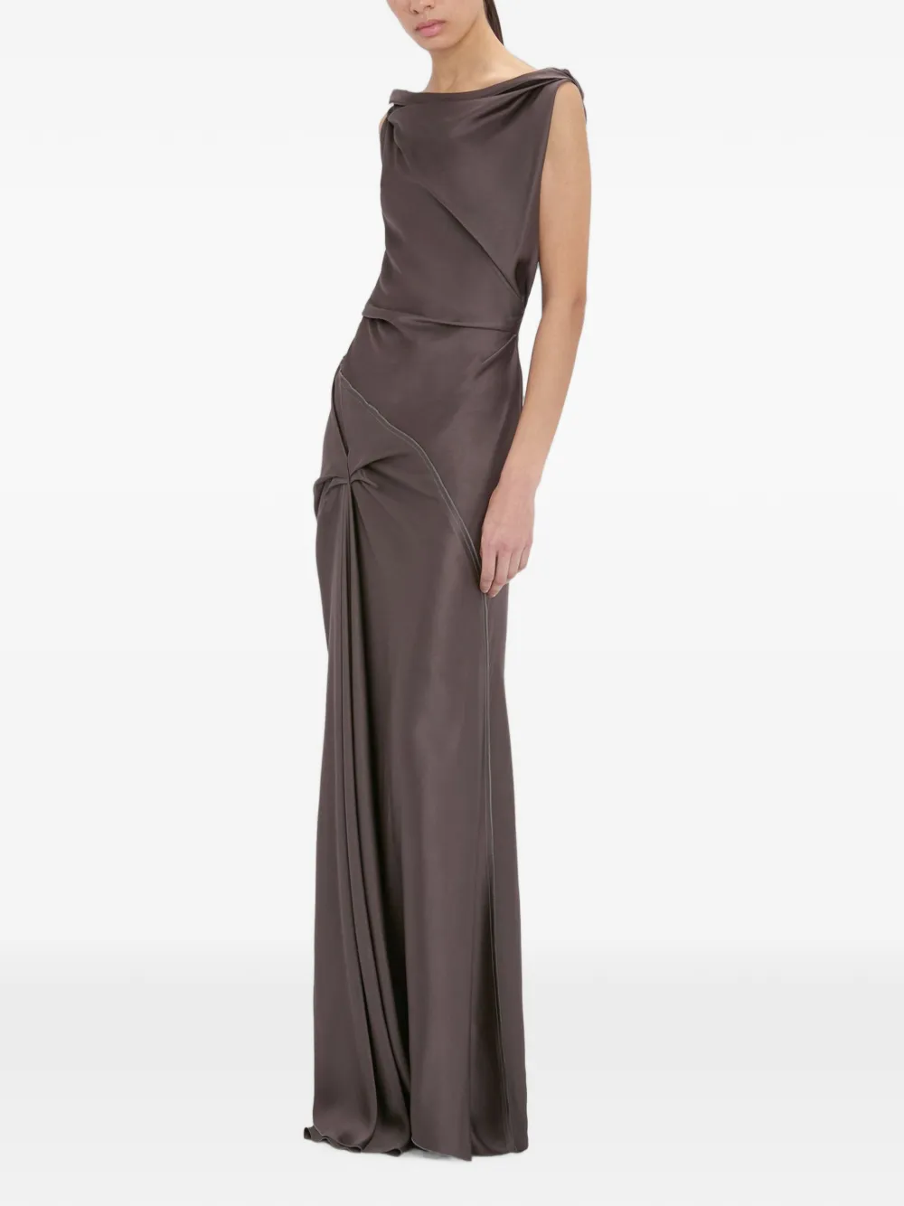 Victoria Beckham Posy gedrapeerde maxi-avondjurk Bruin