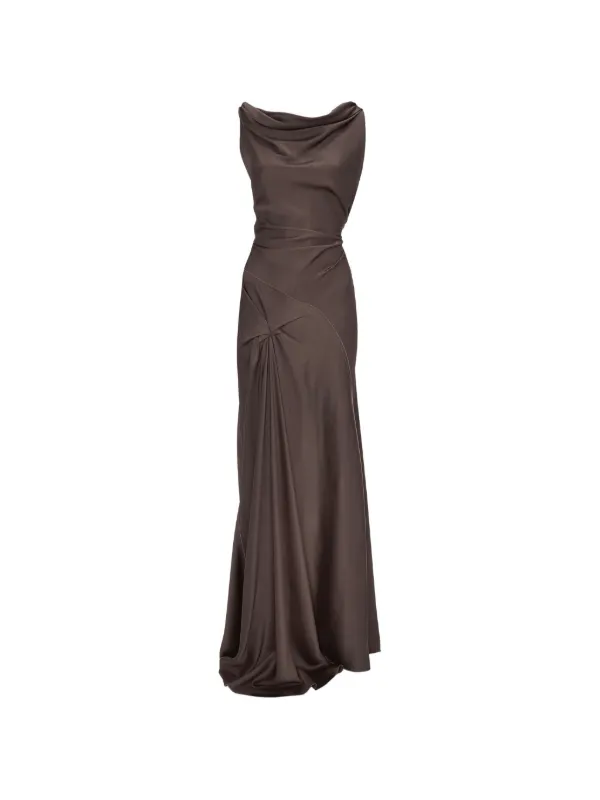 victoria beckham brown dress Posy Draped Maxi Gown | 50 shades of brown Color:dark green returnable corset Jersey midi Care instructions