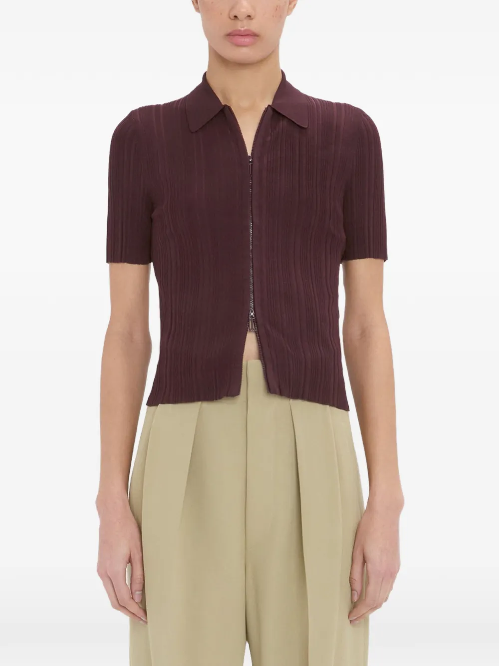 Victoria Beckham Geribbeld vest met korte mouwen en rits Rood