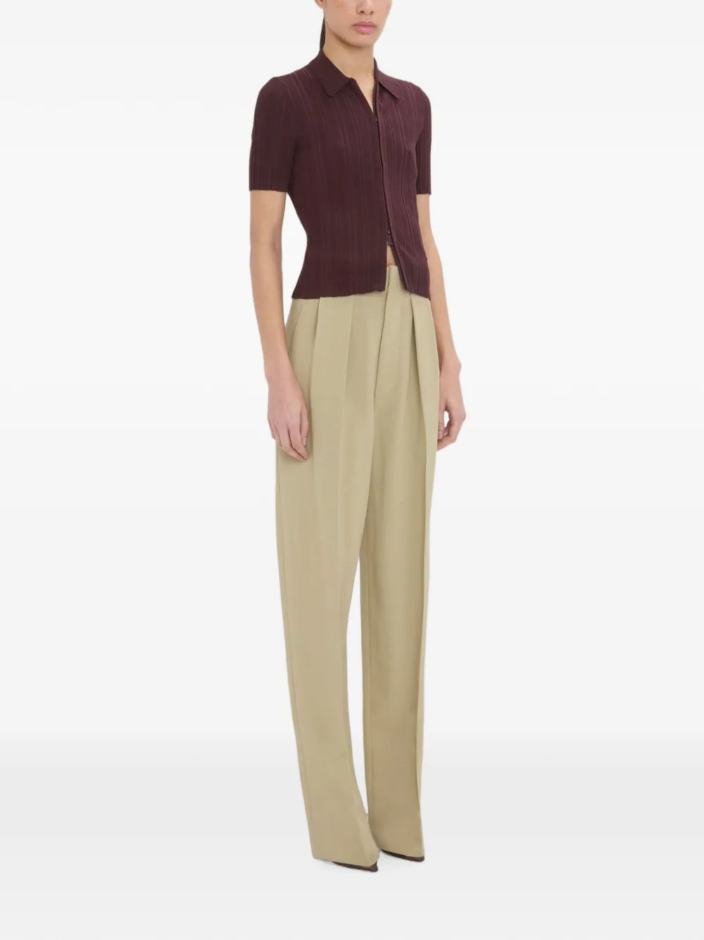 Victoria Beckham Geribbeld vest met korte mouwen en rits Rood