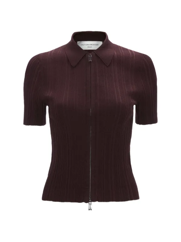 Victoria Beckham Ribbed Short-sleeve Cardigan in Red