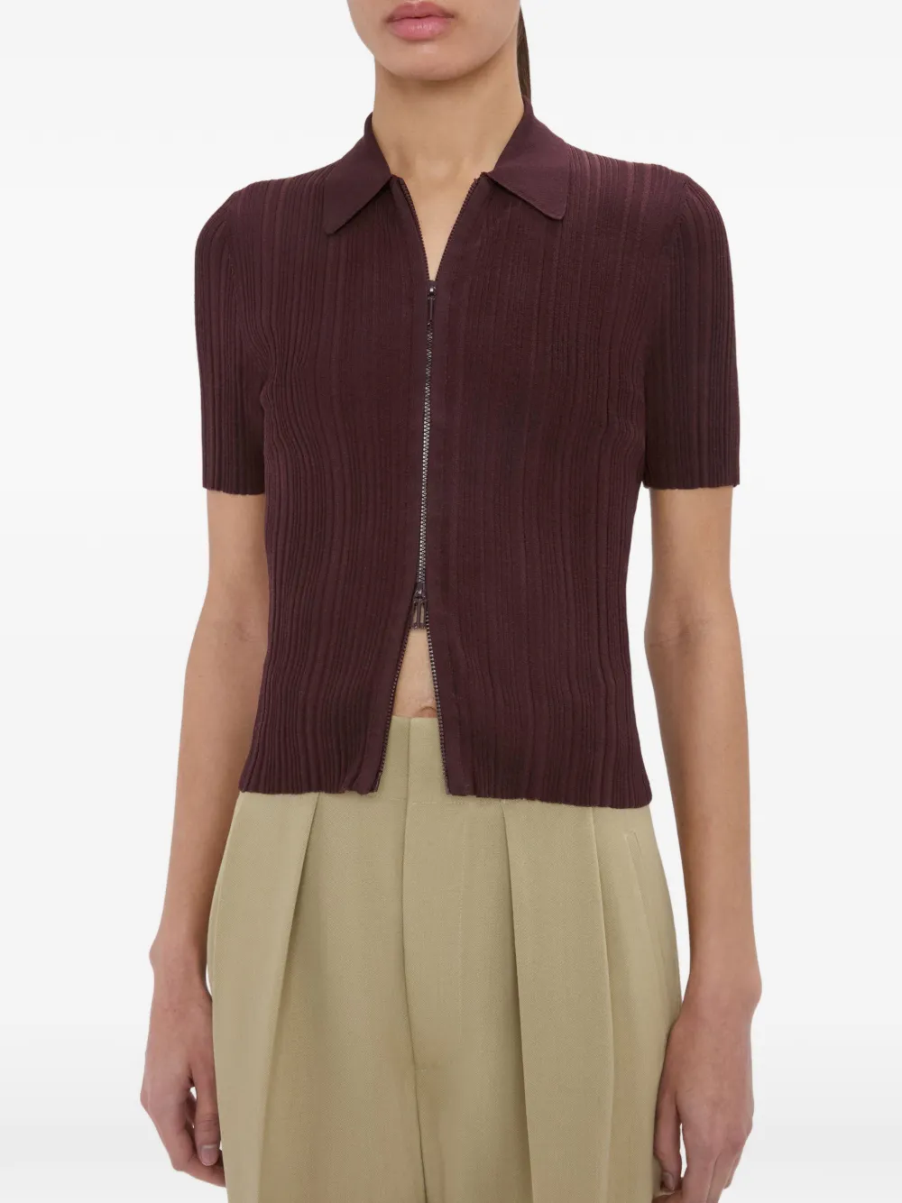 Victoria Beckham Geribbeld vest met korte mouwen en rits Rood