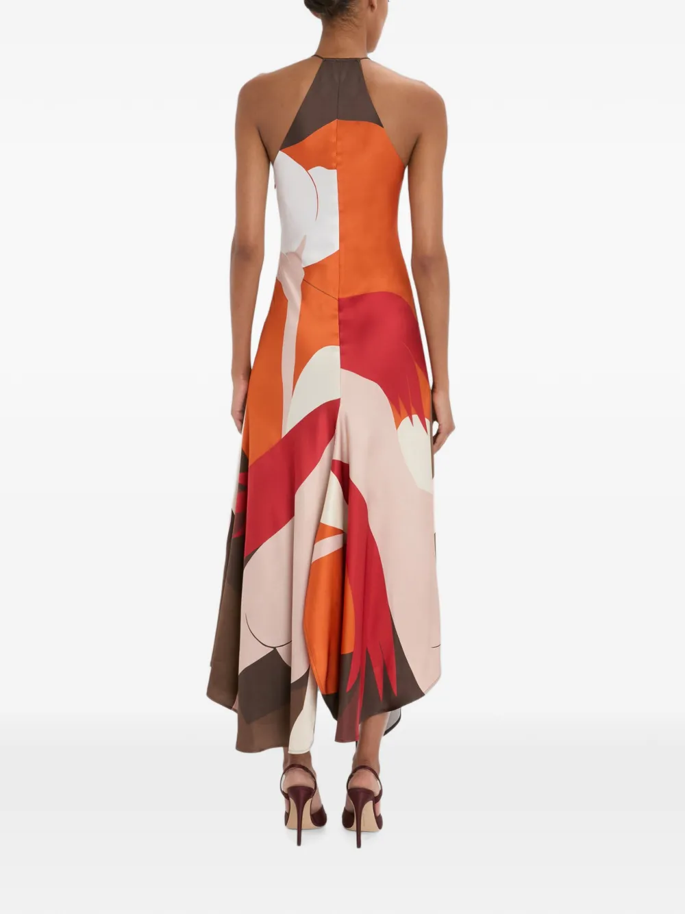 Victoria Beckham Midi-jurk met abstracte print Bruin