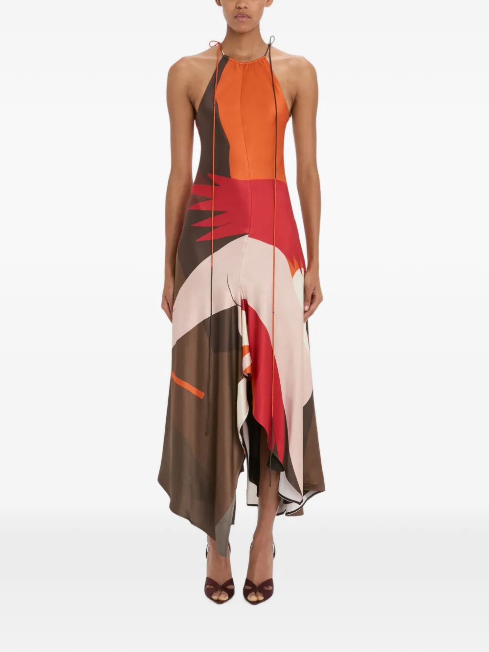 Victoria Beckham Midi-jurk met abstracte print Bruin