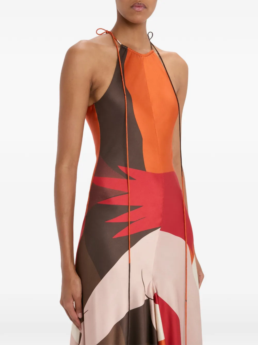 Victoria Beckham Midi-jurk met abstracte print Bruin