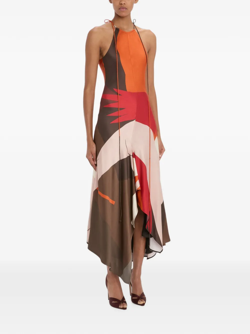 Victoria Beckham Midi-jurk met abstracte print Bruin