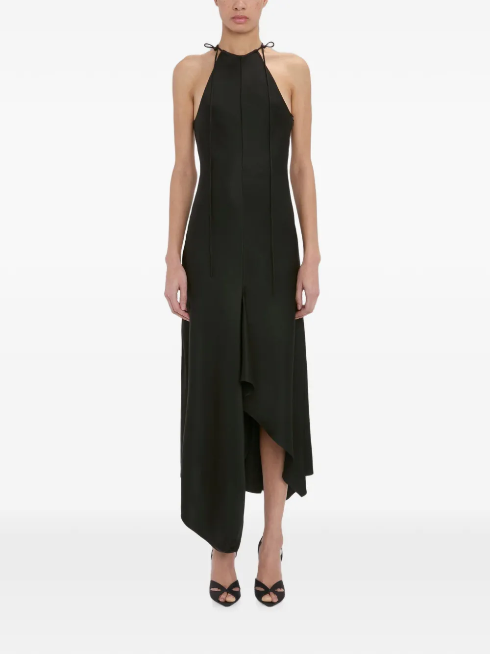 Victoria Beckham Asymmetrische midi-jurk met halternek Zwart