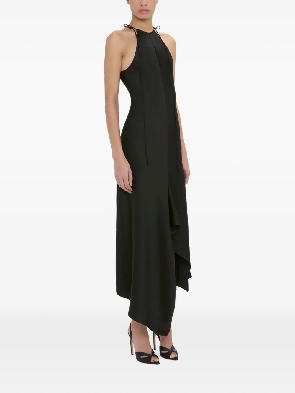 Victoria Beckham Asymmetrische midi-jurk met halternek Zwart