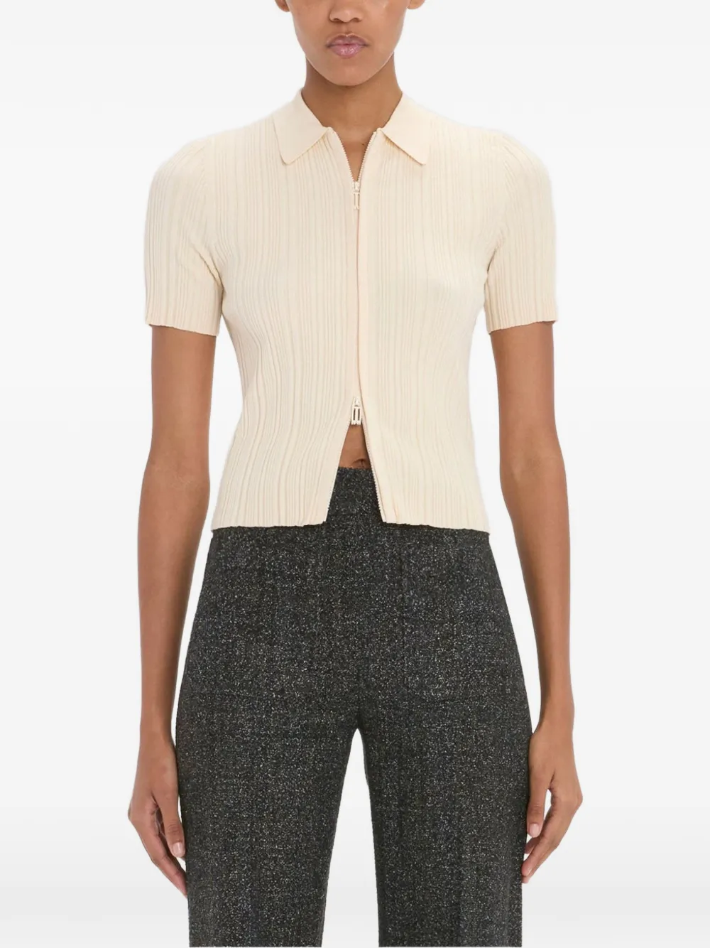 Victoria Beckham Ribgebreid T-shirt Beige