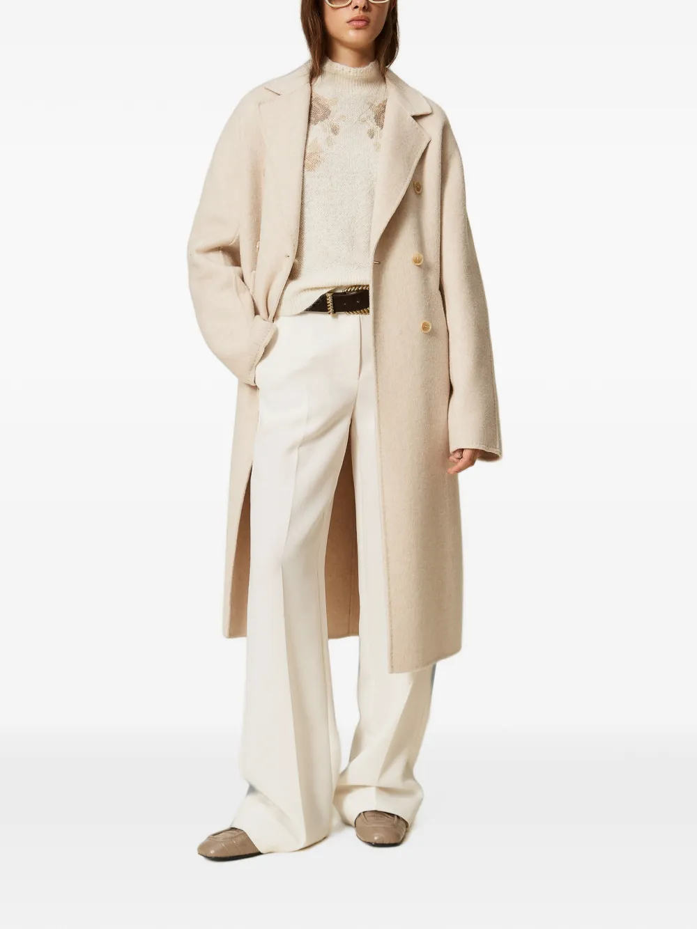 TWINSET belted double-breasted coat Beige