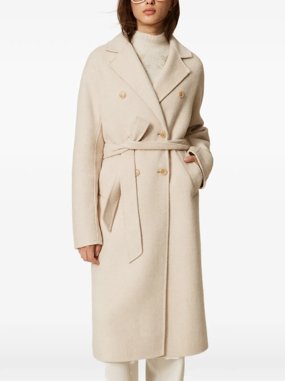 TWINSET belted double-breasted coat Beige