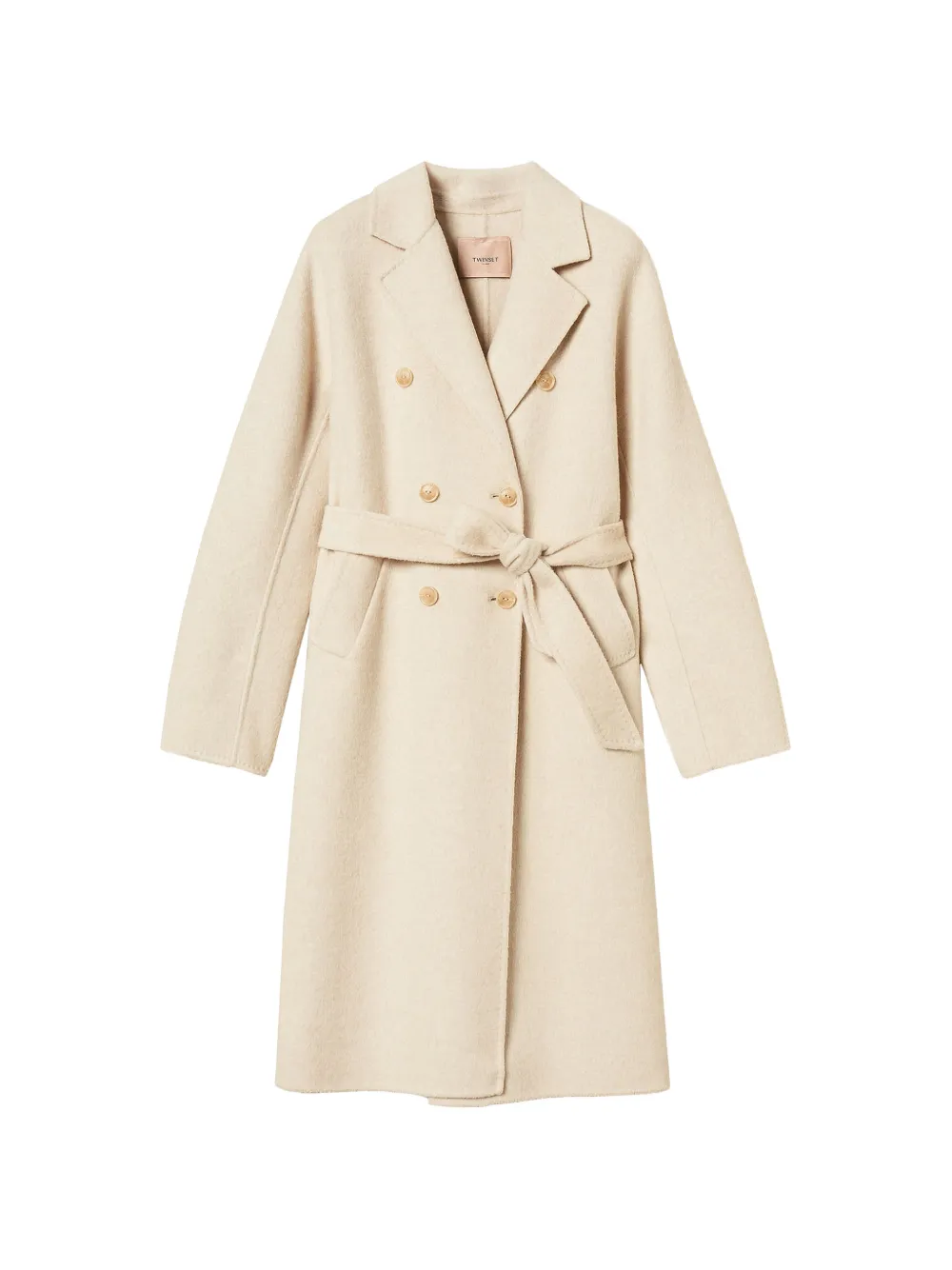 Twinset Belted Double-breasted Coat In Neutrals