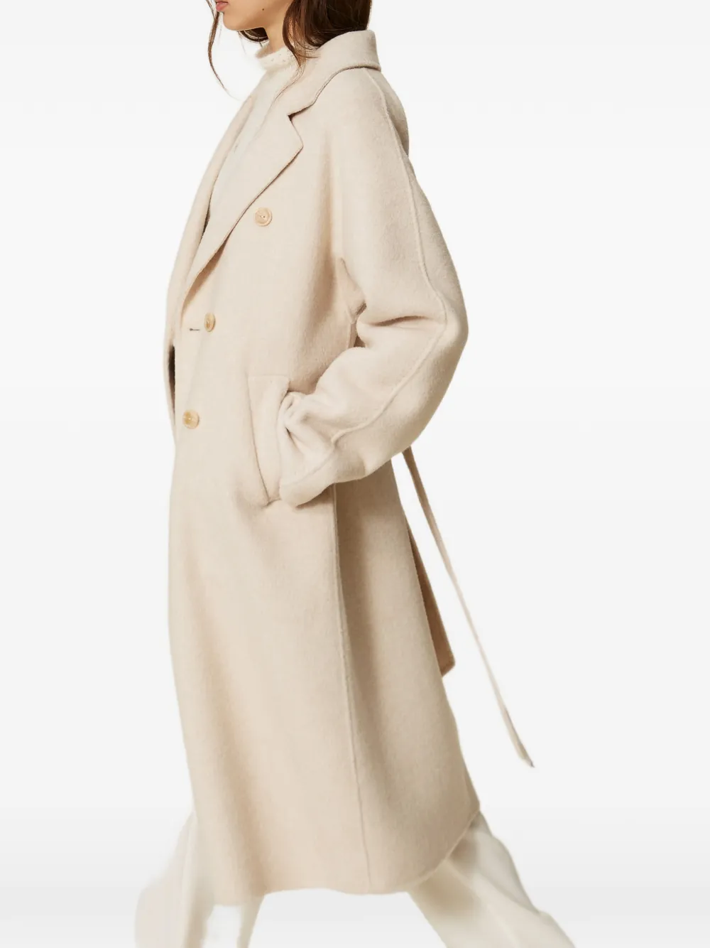 TWINSET belted double-breasted coat Beige