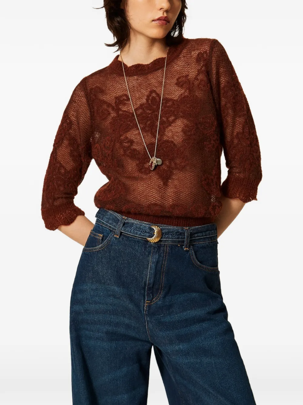 TWINSET Pullover aus Jacquard-Alpakagemisch - Braun