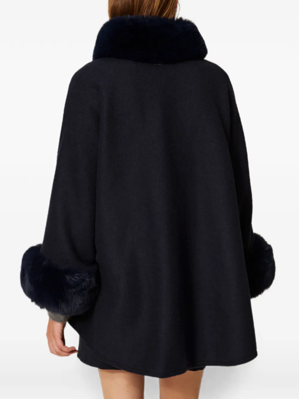 TWINSET Wollen poncho met imitatiebont Blauw