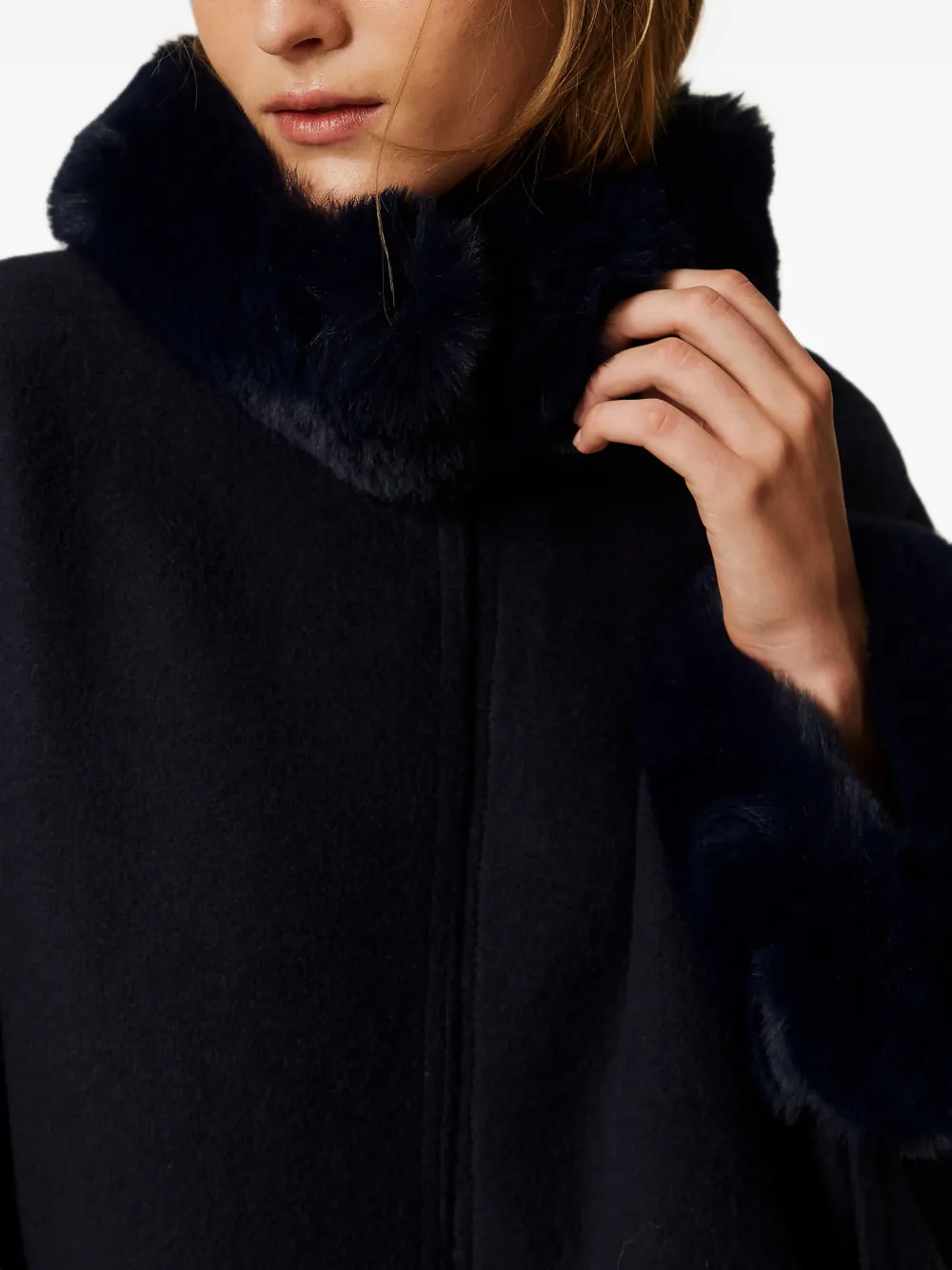 TWINSET Wollen poncho met imitatiebont Blauw
