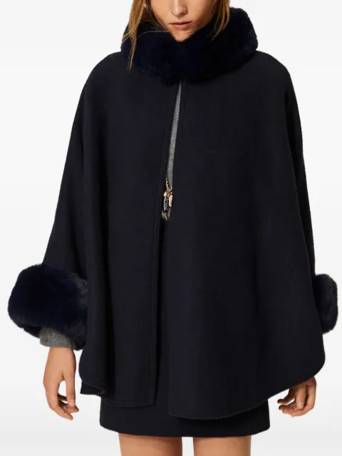 TWINSET poncho de lana con pelo sintético