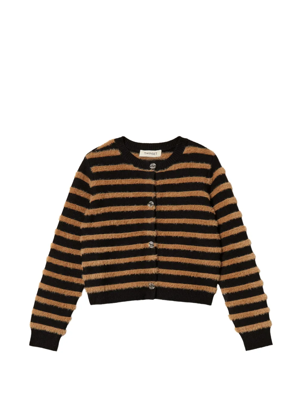 TWINSET Kids striped faux-fur cardigan - Nero