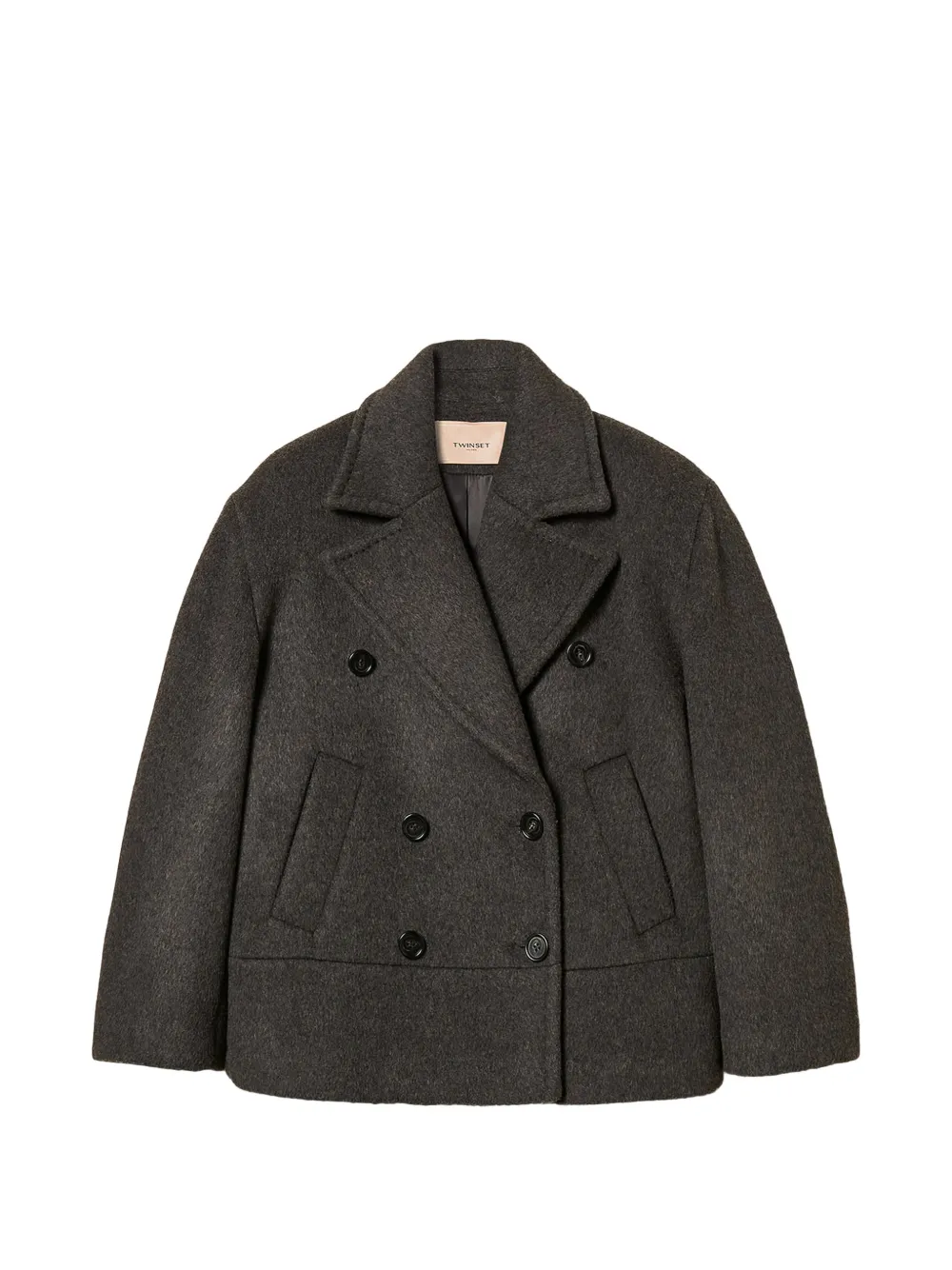Twinset Double-breasted Caban Coat In Grey