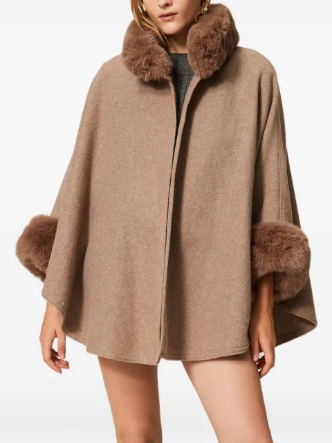 TWINSET wool cloth poncho with faux fur