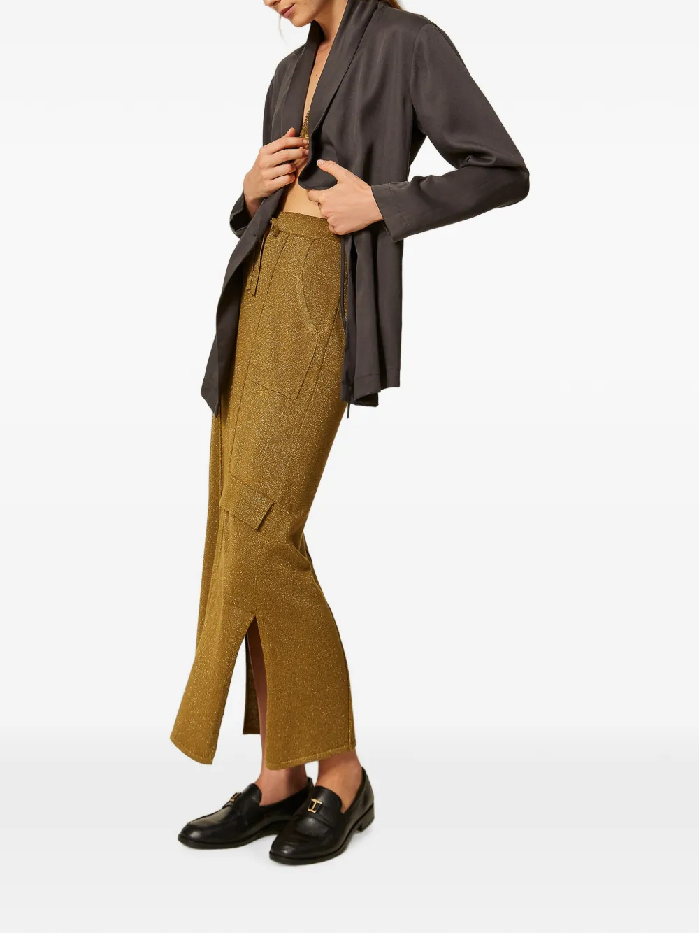 TWINSET Gebreide midi-rok met lurex Goud