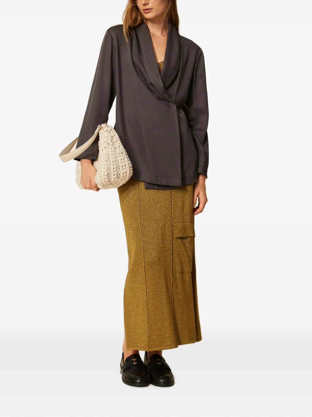 TWINSET knit midi skirt with lurex - Goud