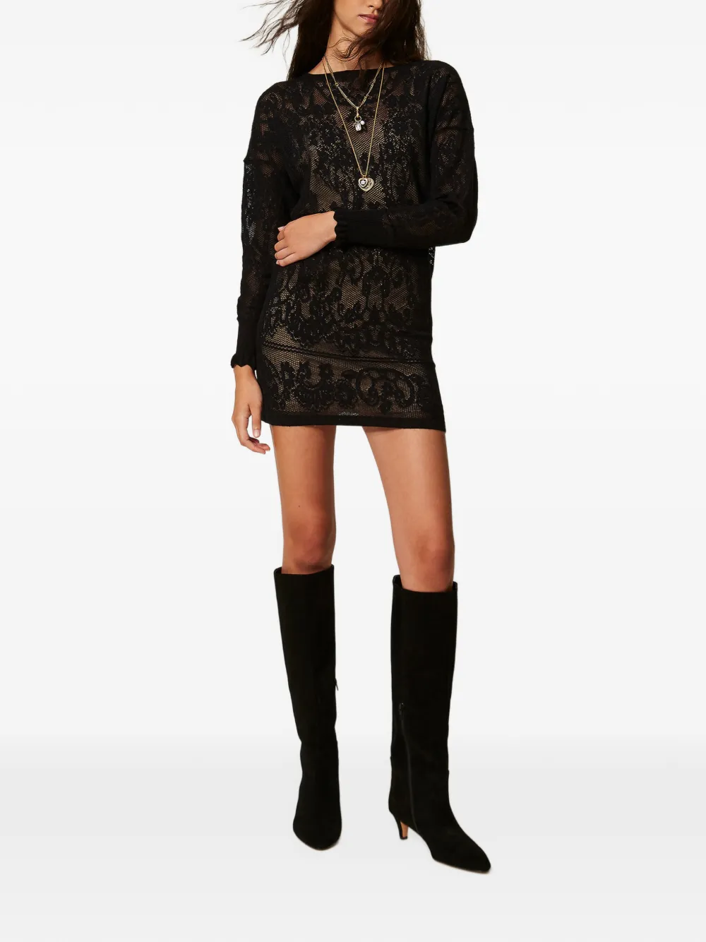 TWINSET Korte gebreide jurk met jacquard Zwart