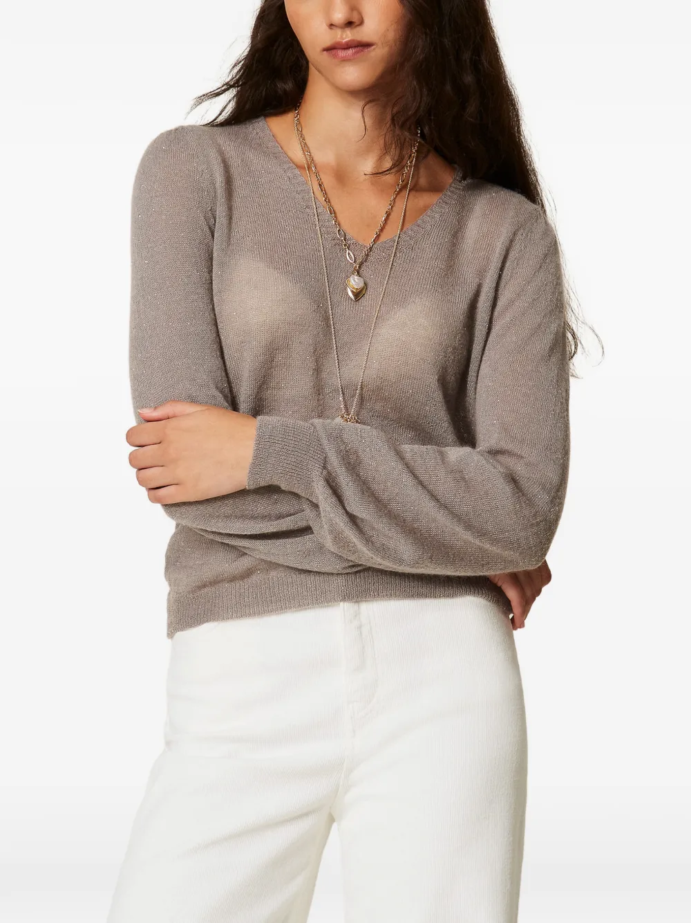 TWINSET long-sleeved jumper with sequins Beige