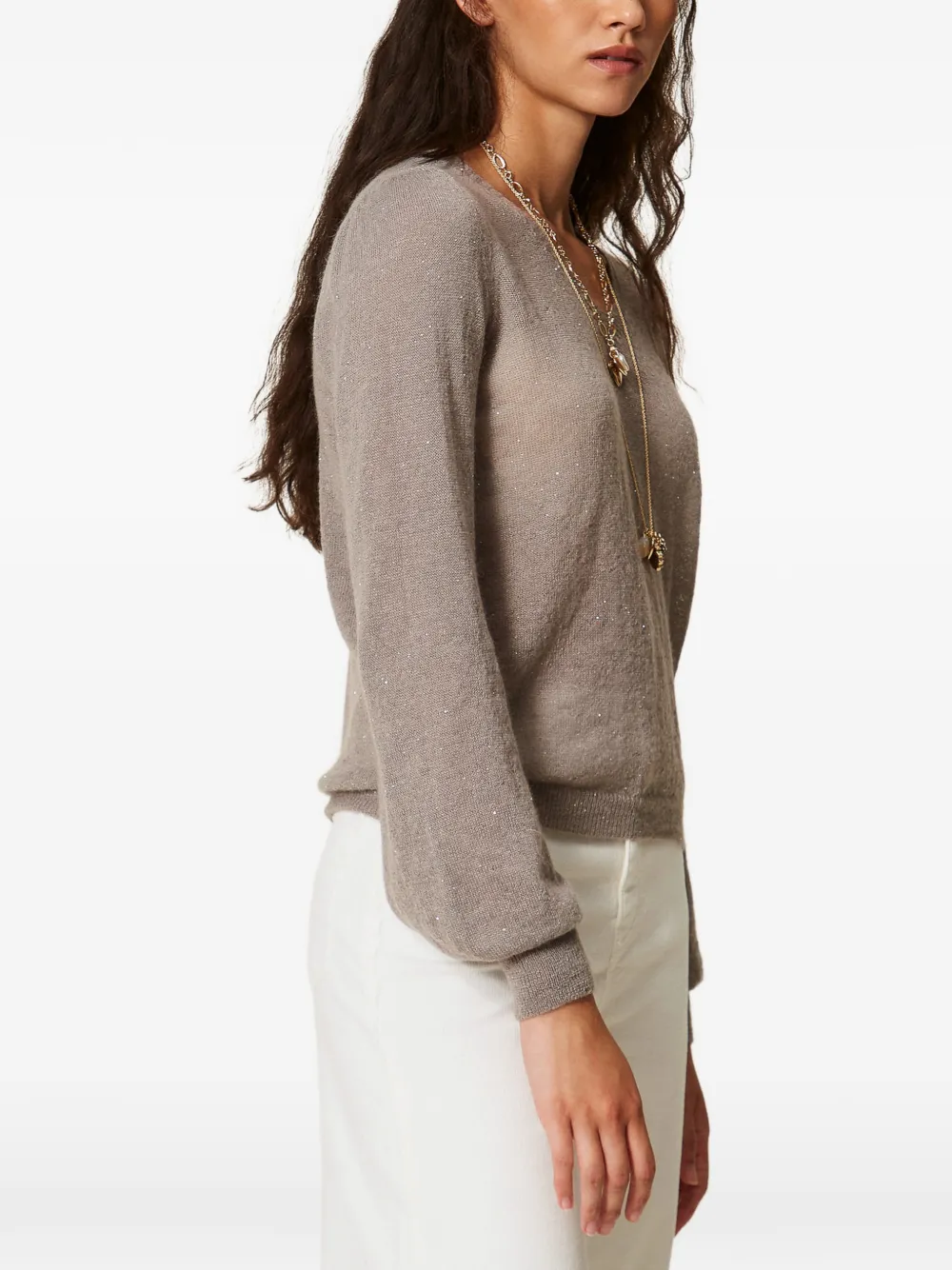 TWINSET long-sleeved jumper with sequins Beige