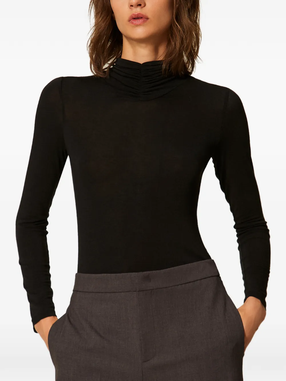 TWINSET Top met col en gedrapeerd detail Zwart
