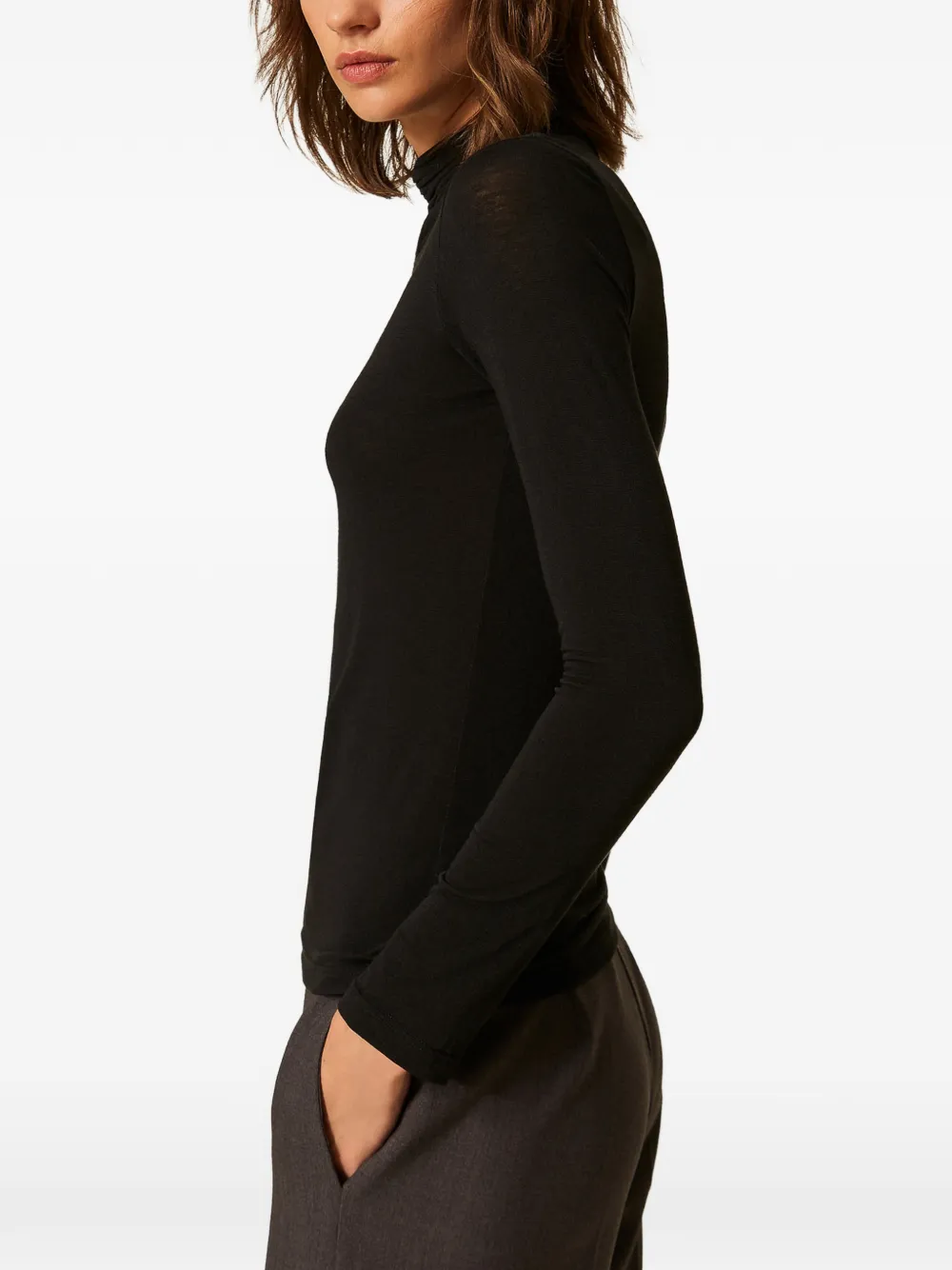TWINSET Top met col en gedrapeerd detail Zwart