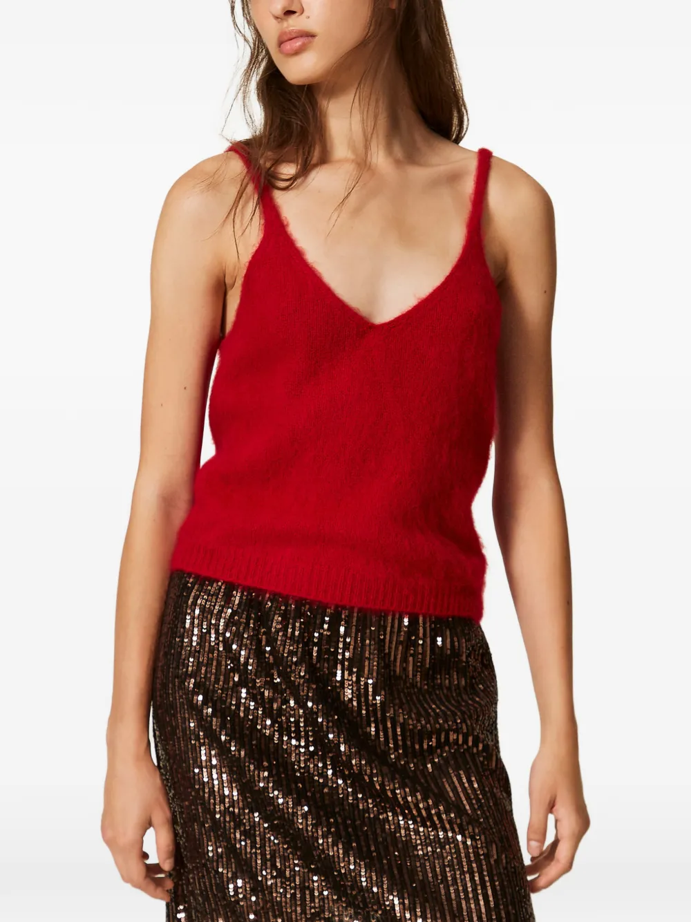 TWINSET Top van geborstelde wolblend Rood