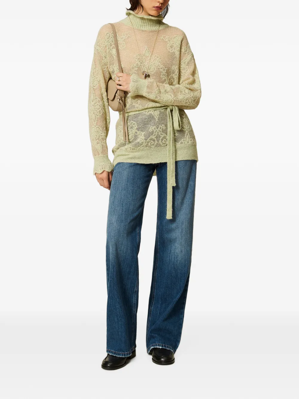 TWINSET Oversized trui van alpacablend met jacquard Groen