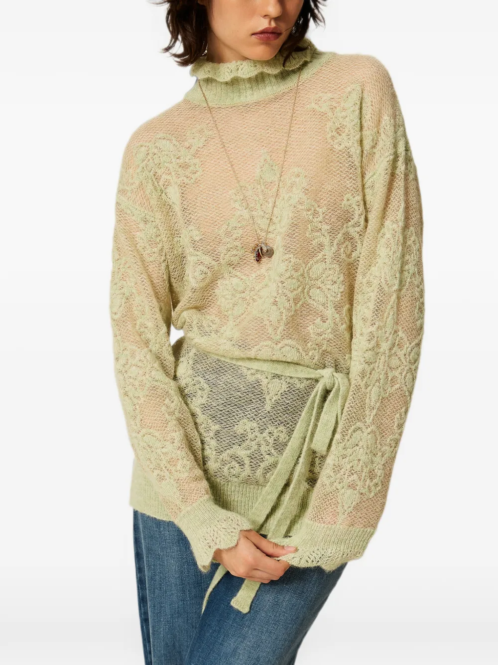 TWINSET Oversized trui van alpacablend met jacquard Groen